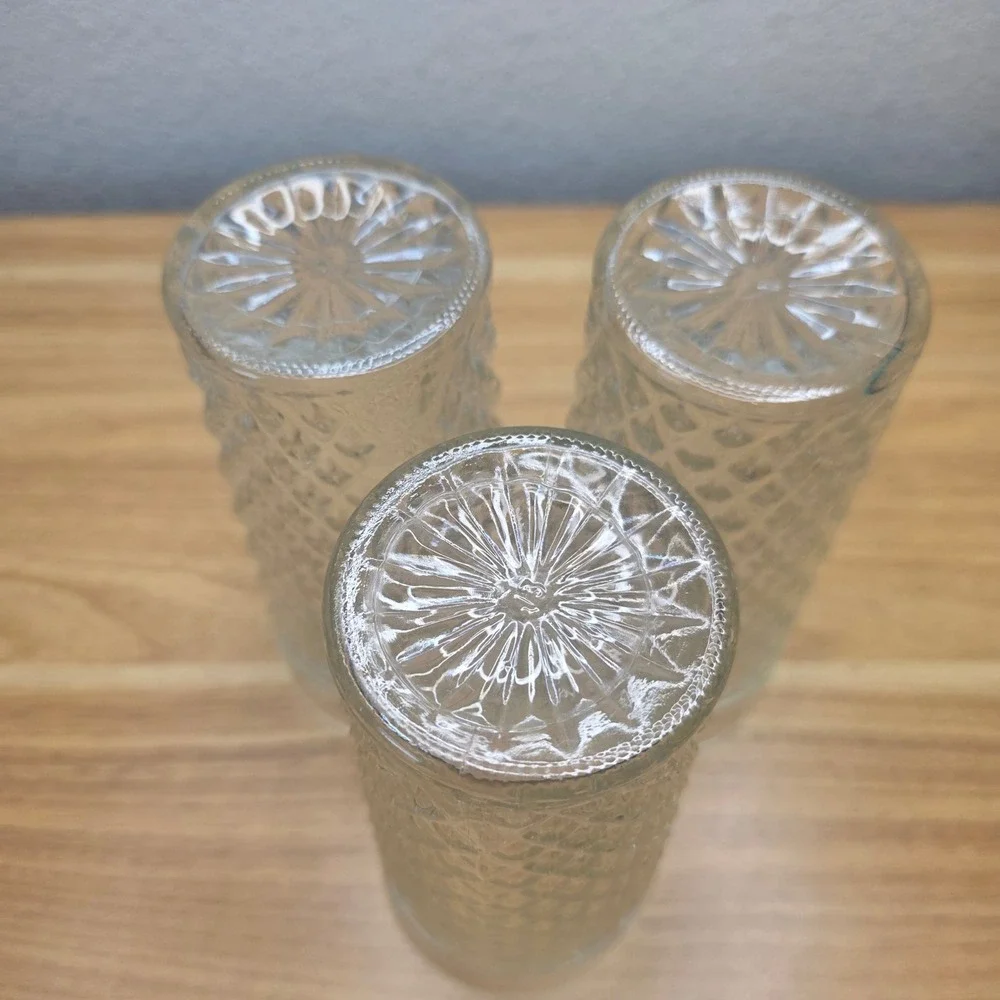 Anchor Hocking Quilted Diamond Tumblers Set of 3 Clear Good Vintage 5.75in